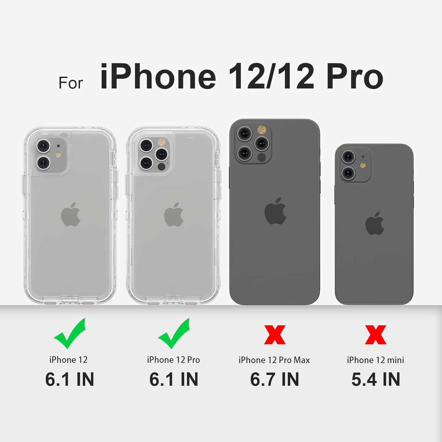 iPhone Case - Heavy Duty Shockproof Protection Phone Cases, Anti-Drop, Dual Layer Transparent Protective Cover Compatible with iPhone 12/12 Pro, 6.1'', Clear