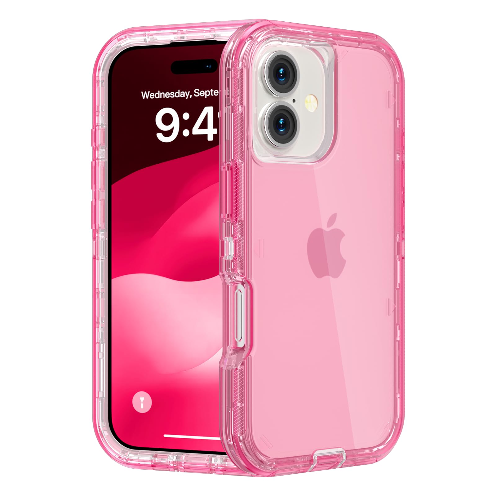 for iPhone 15 Case, Heavy Duty Shockproof Protection Phone Cases, Anti-Drop, Dual Layer Transparent Protective Cover Compatible with iPhone 15, 6.1 inch,Crystal Pink