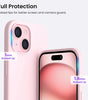ORNARTO Compatible with iPhone 15 Case 6.1, Slim Liquid Silicone 3 Layers Full Covered Soft Gel Rubber Phone Case, Anti-Scratch Shockproof Protective Cover 6.1 Inch, Chalk Pink