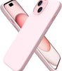 ORNARTO Compatible with iPhone 15 Case 6.1, Slim Liquid Silicone 3 Layers Full Covered Soft Gel Rubber Phone Case, Anti-Scratch Shockproof Protective Cover 6.1 Inch, Chalk Pink