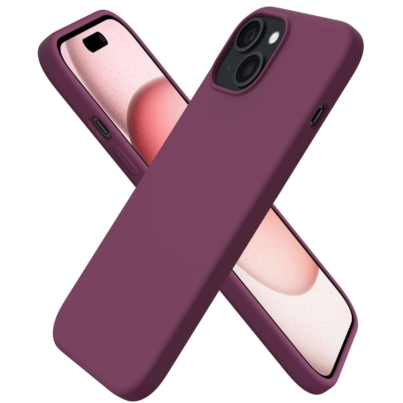 ORNARTO Compatible with iPhone 15 Case 6.1, Slim Liquid Silicone 3 Layers Full Covered Soft Gel Rubber Phone Case, Anti-Scratch Shockproof Protective Cover 6.1 Inch, Chalk Pink