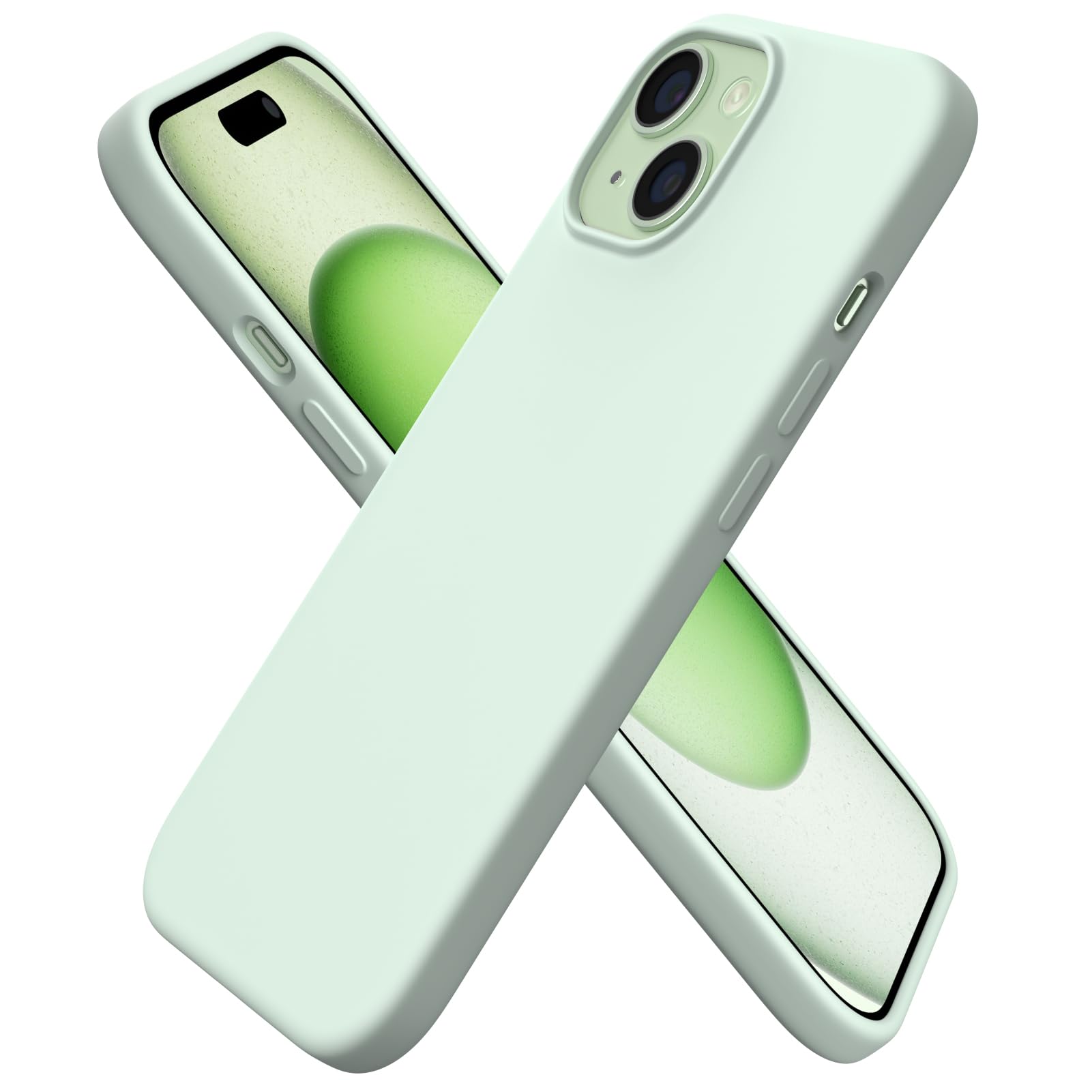 ORNARTO Compatible with iPhone 15 Case 6.1, Slim Liquid Silicone 3 Layers Full Covered Soft Gel Rubber Phone Case, Anti-Scratch Shockproof Protective Cover 6.1 Inch, Chalk Pink