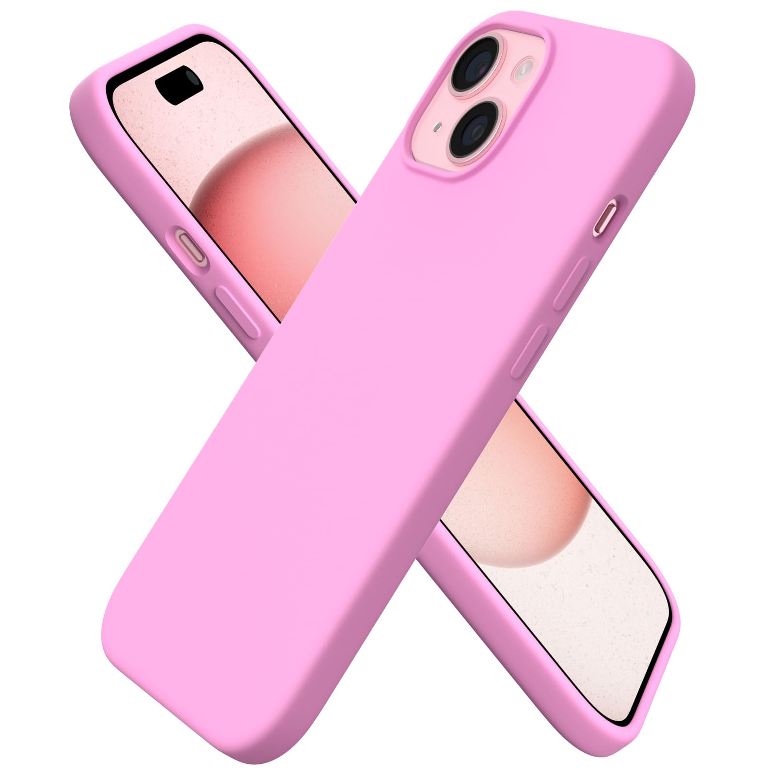 ORNARTO Compatible with iPhone 15 Case 6.1, Slim Liquid Silicone 3 Layers Full Covered Soft Gel Rubber Phone Case, Anti-Scratch Shockproof Protective Cover 6.1 Inch, Chalk Pink