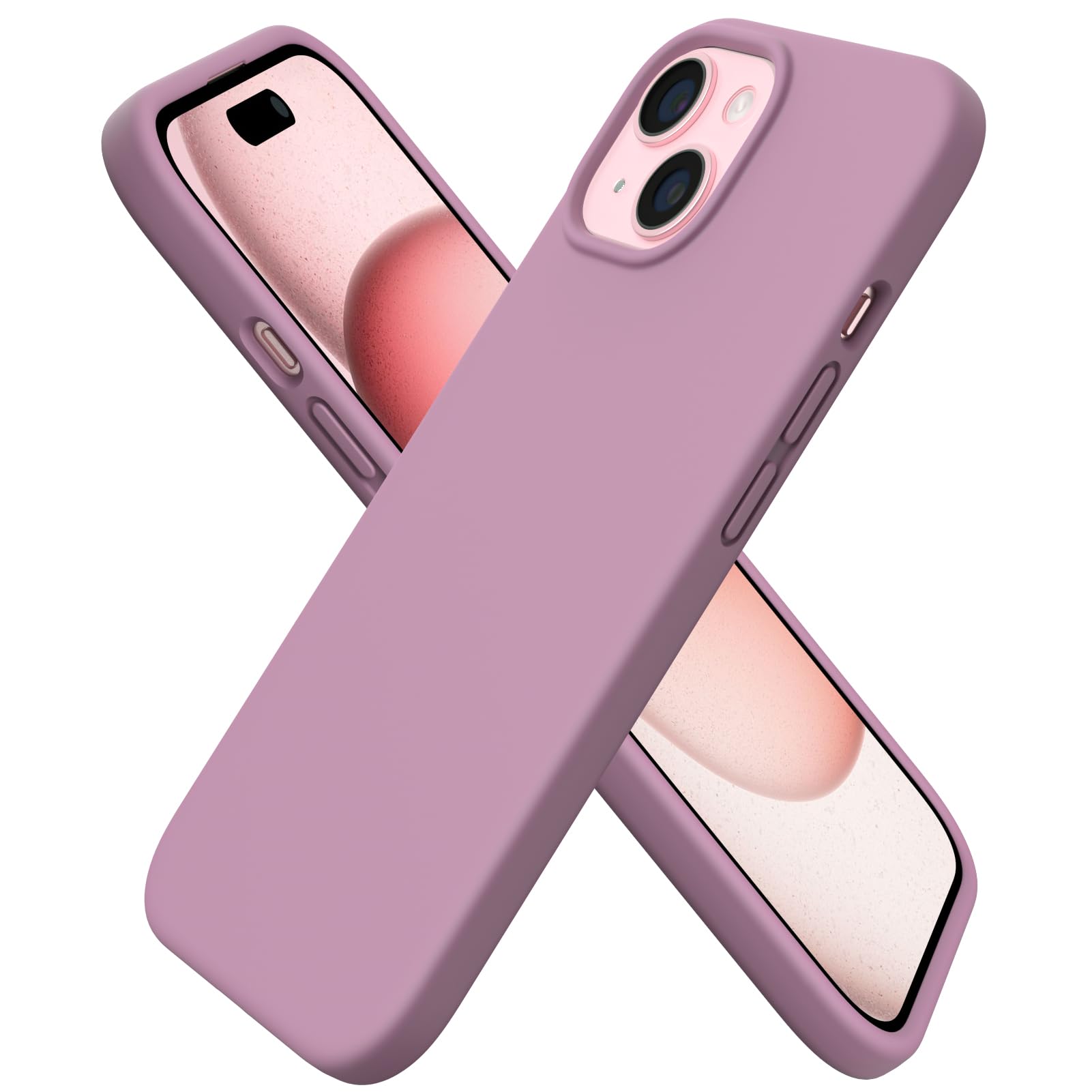 ORNARTO Compatible with iPhone 15 Case 6.1, Slim Liquid Silicone 3 Layers Full Covered Soft Gel Rubber Phone Case, Anti-Scratch Shockproof Protective Cover 6.1 Inch, Chalk Pink