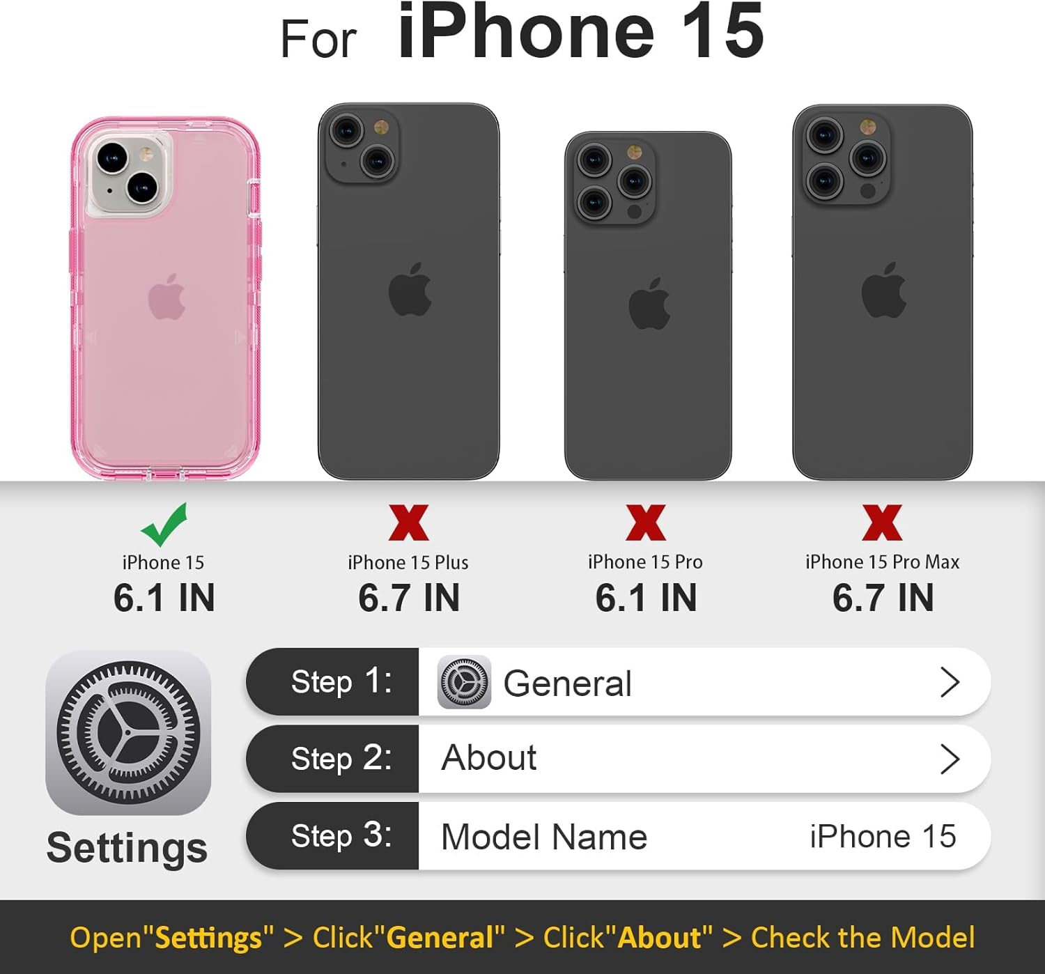 for iPhone 15 Case, Heavy Duty Shockproof Protection Phone Cases, Anti-Drop, Dual Layer Transparent Protective Cover Compatible with iPhone 15, 6.1 inch,Crystal Pink