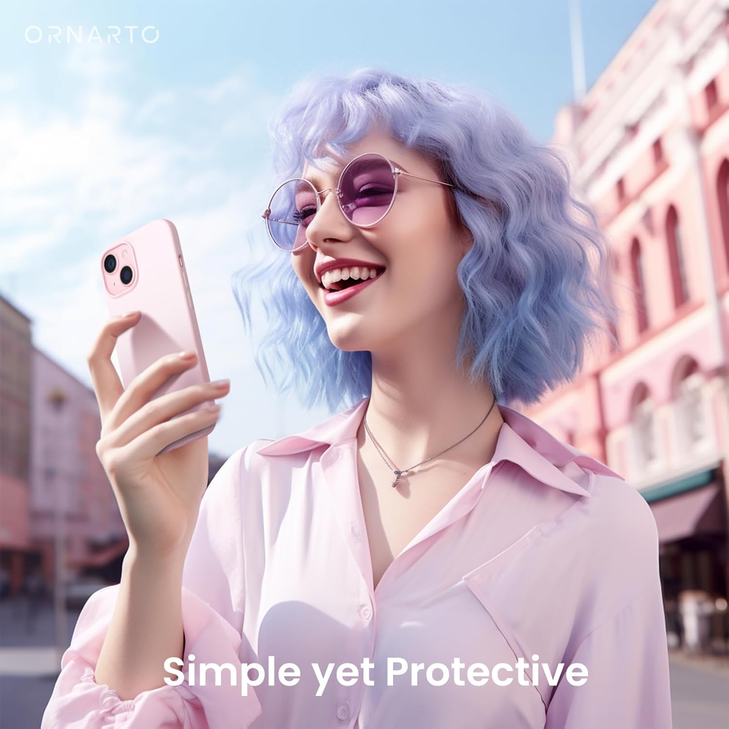 ORNARTO Compatible with iPhone 15 Case 6.1, Slim Liquid Silicone 3 Layers Full Covered Soft Gel Rubber Phone Case, Anti-Scratch Shockproof Protective Cover 6.1 Inch, Chalk Pink