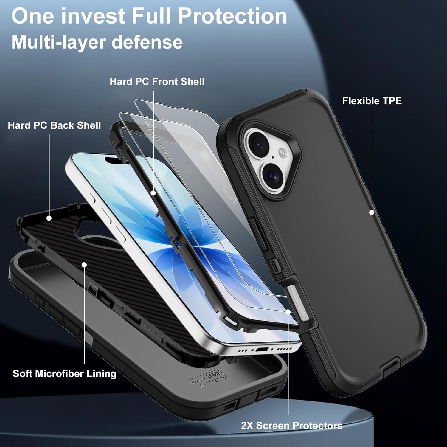 Annymall for iPhone 17 Case with Screen Protector, Heavy Duty 3-Layer Drop Protection DustProof, Military Grade Shock-Absorbing Rugged Bumper Phone Cases Cover for Apple iPhone 17 6.3" 2025 (Black)