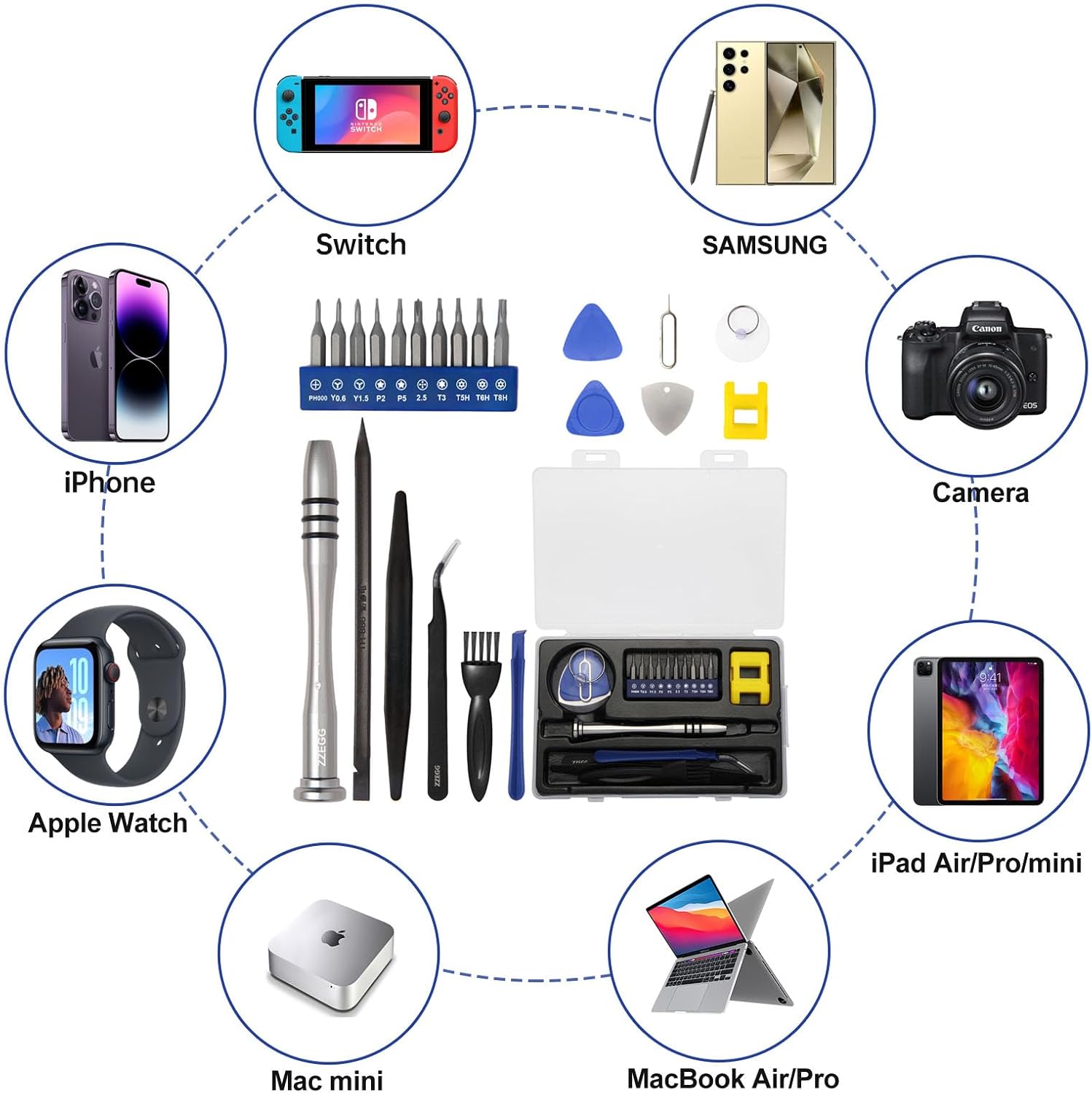 Screwdriver Repair Set Tool Cleaning Kit for Apple iPhone 5 6 6S 7 8 X XS XR SE 11 12 13 14 15 Plus Pro Max mini ipod,ipad,Mobile cell phones,Switch,watch,Glasses,Camera,Tablet,etc