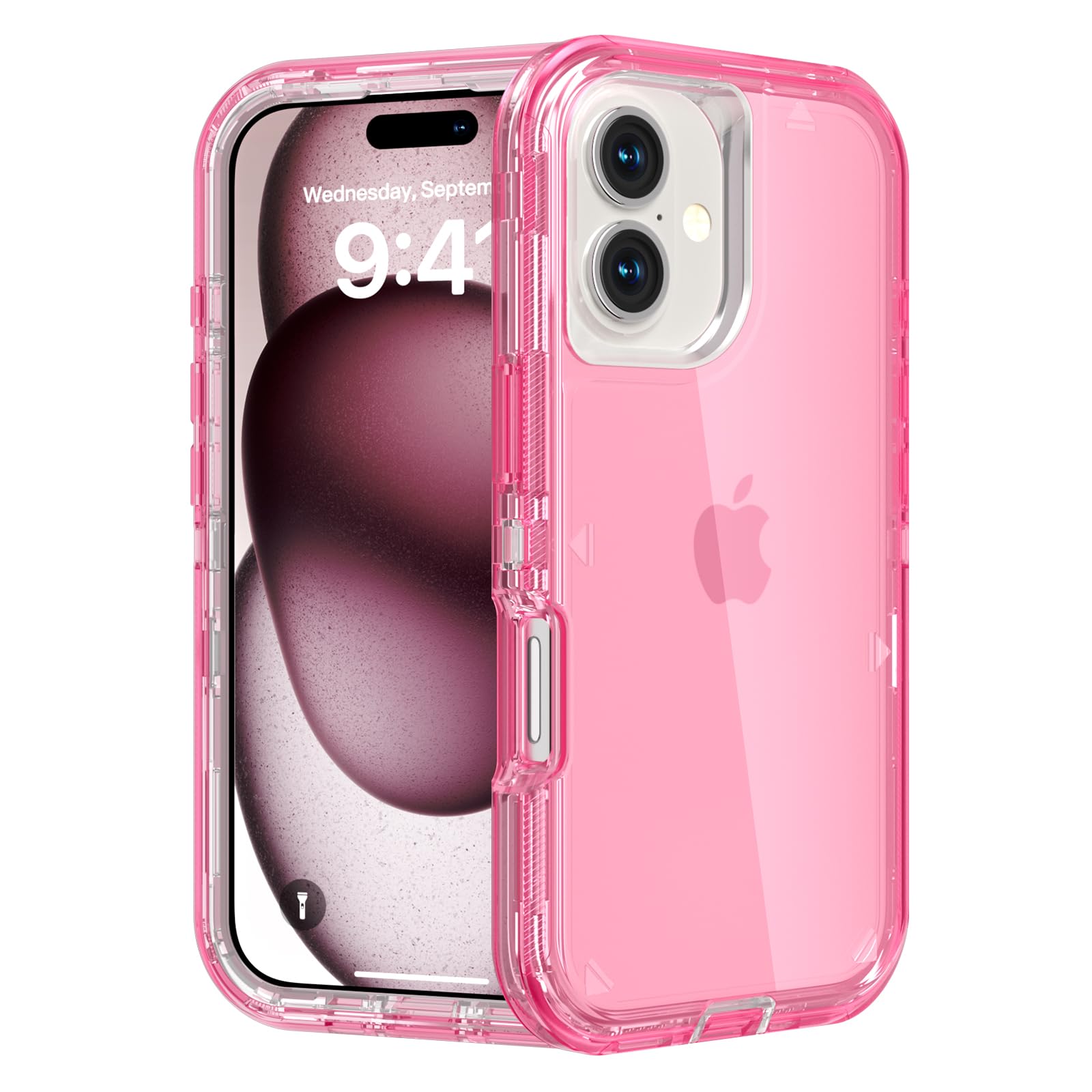 for iPhone 15 Case, Heavy Duty Shockproof Protection Phone Cases, Anti-Drop, Dual Layer Transparent Protective Cover Compatible with iPhone 15, 6.1 inch,Crystal Pink