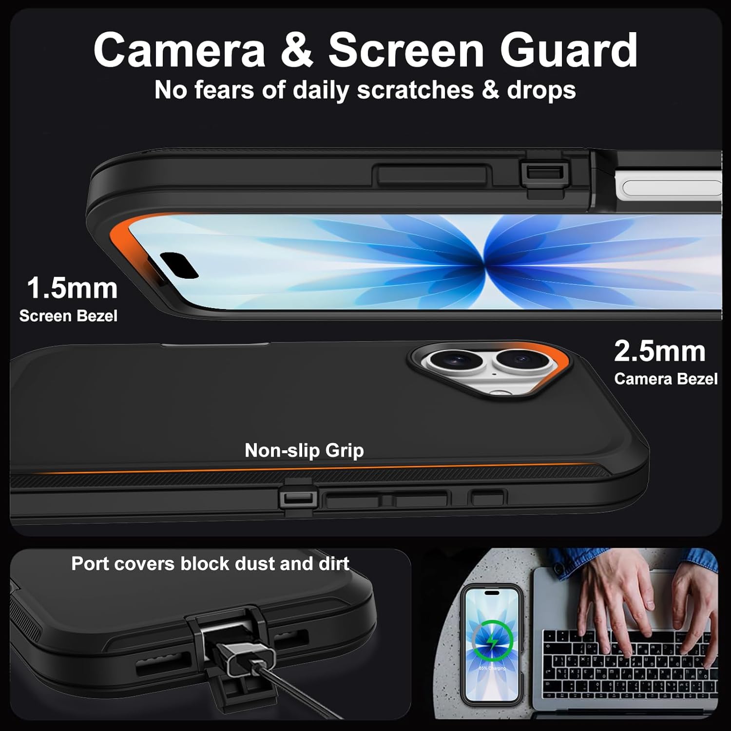 Annymall for iPhone 17 Case with Screen Protector, Heavy Duty 3-Layer Drop Protection DustProof, Military Grade Shock-Absorbing Rugged Bumper Phone Cases Cover for Apple iPhone 17 6.3" 2025 (Black)