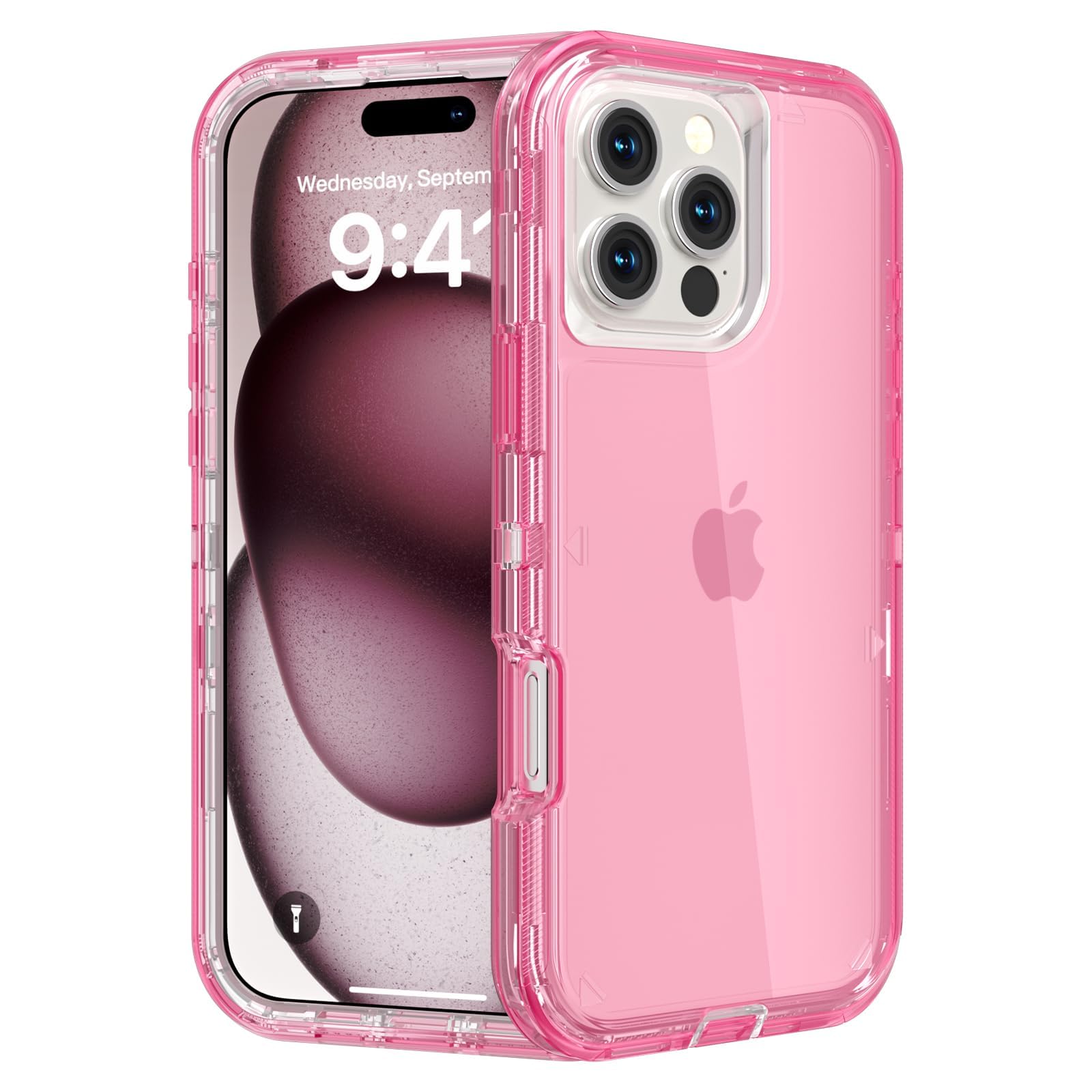 for iPhone 15 Case, Heavy Duty Shockproof Protection Phone Cases, Anti-Drop, Dual Layer Transparent Protective Cover Compatible with iPhone 15, 6.1 inch,Crystal Pink