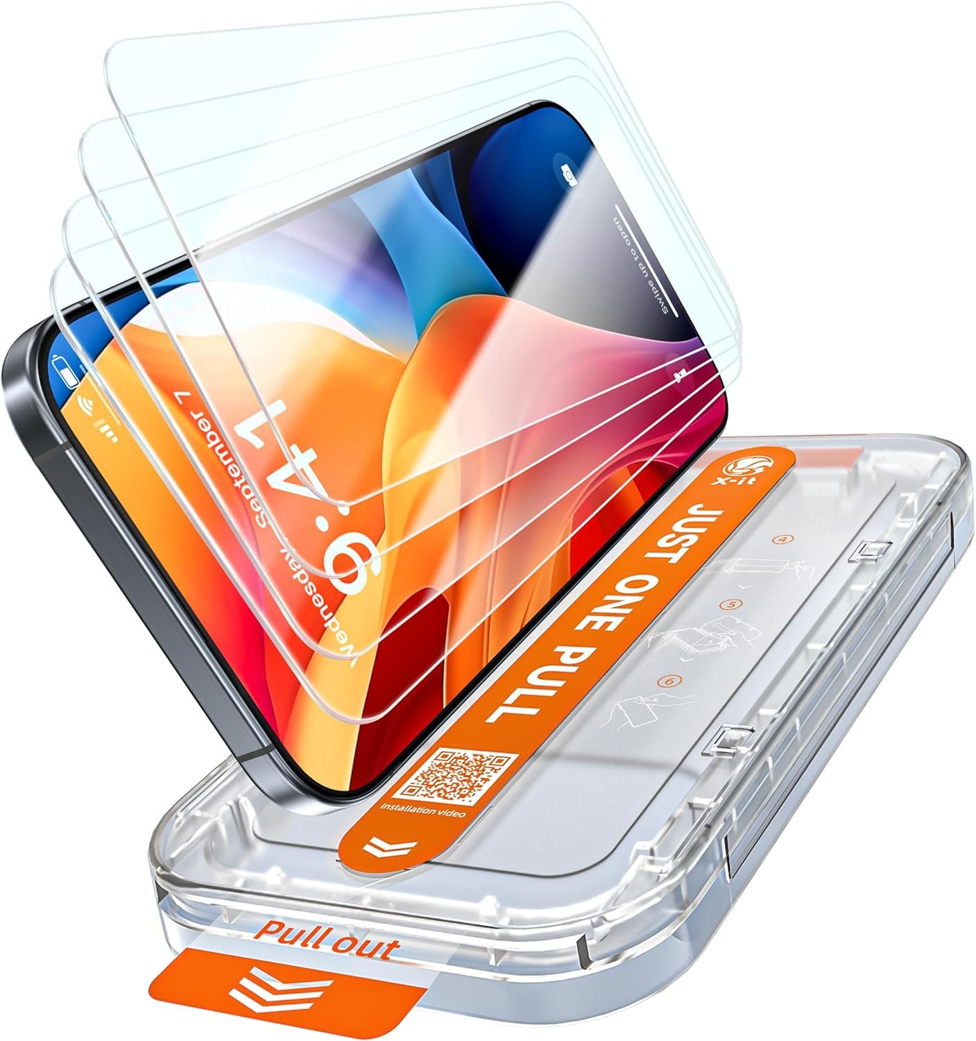 X-it 4-Pack HD Screen Protector for iPhone 16/iPhone 15,[Military Grade Shatterproof],9H+ Tempered Glass,[Automatic Dust Removal], 10x Military Protection, [Bubble-Free], Easy to Install,Case Friendly