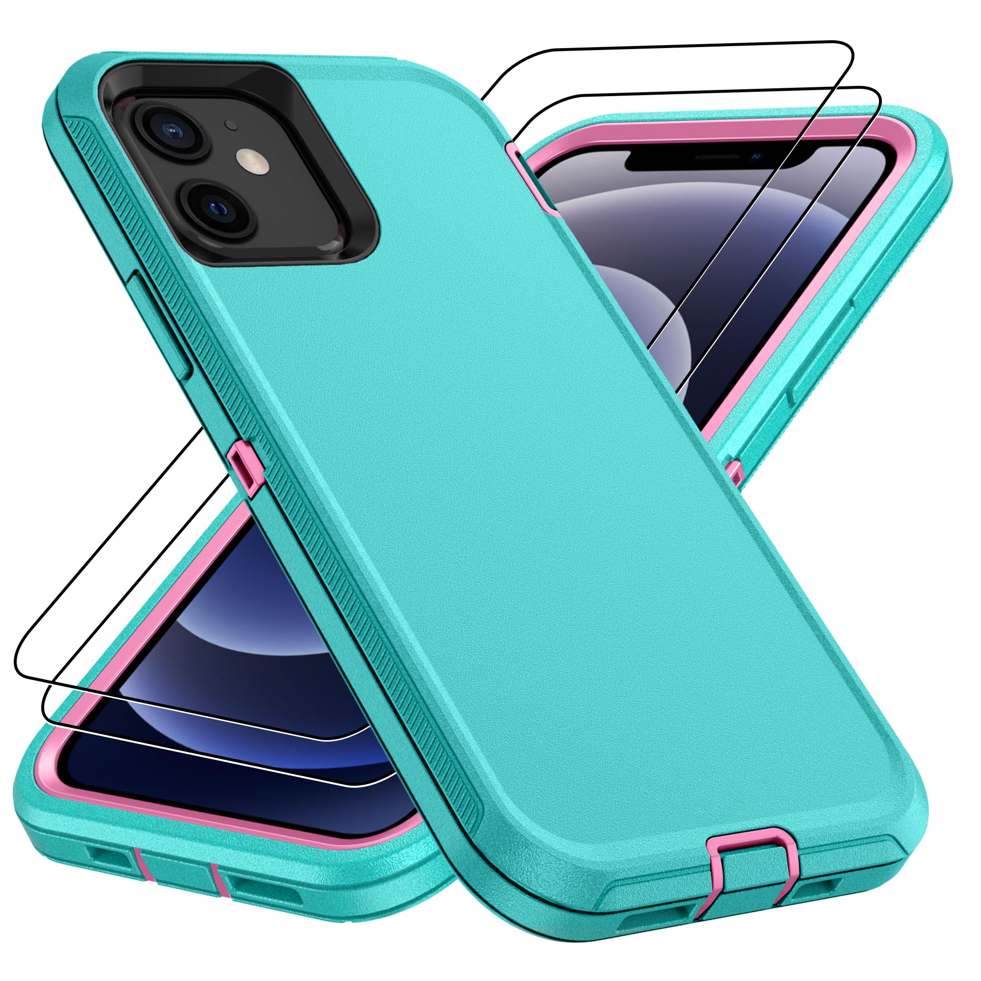 for iPhone 14 case & iPhone13 Case with 2Pcs HD Screen Protector,14 FT Military Grade 3 in 1 Shockproof/Dustproof/Drop Proof Military Grade Protective Cover for iPhone14/13 6.1-Black