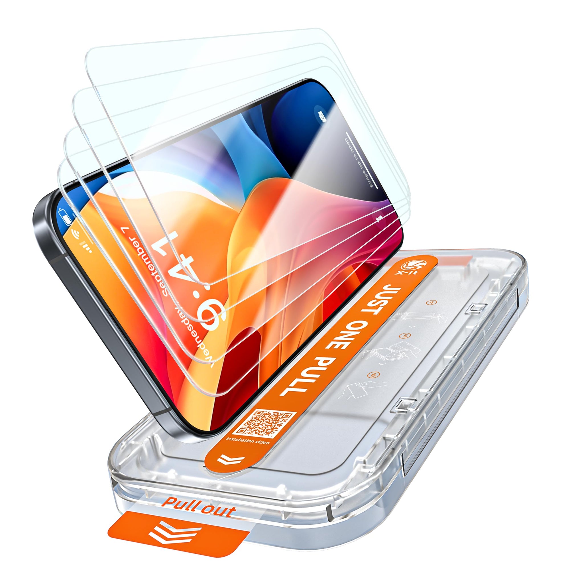X-it 4-Pack HD Screen Protector for iPhone 16/iPhone 15,[Military Grade Shatterproof],9H+ Tempered Glass,[Automatic Dust Removal], 10x Military Protection, [Bubble-Free], Easy to Install,Case Friendly