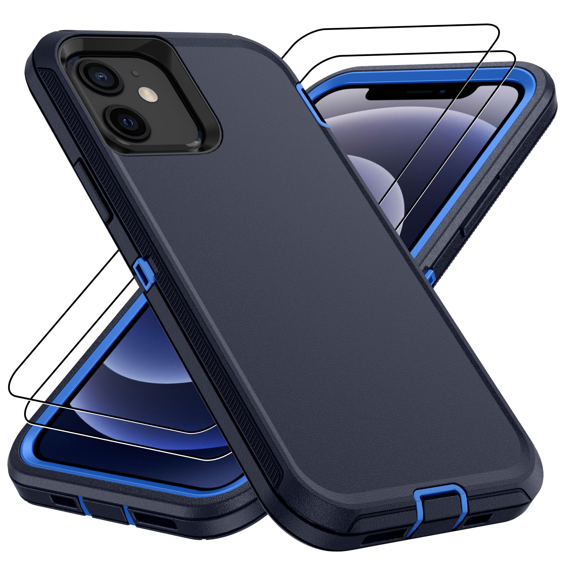 for iPhone 14 case & iPhone13 Case with 2Pcs HD Screen Protector,14 FT Military Grade 3 in 1 Shockproof/Dustproof/Drop Proof Military Grade Protective Cover for iPhone14/13 6.1-Black