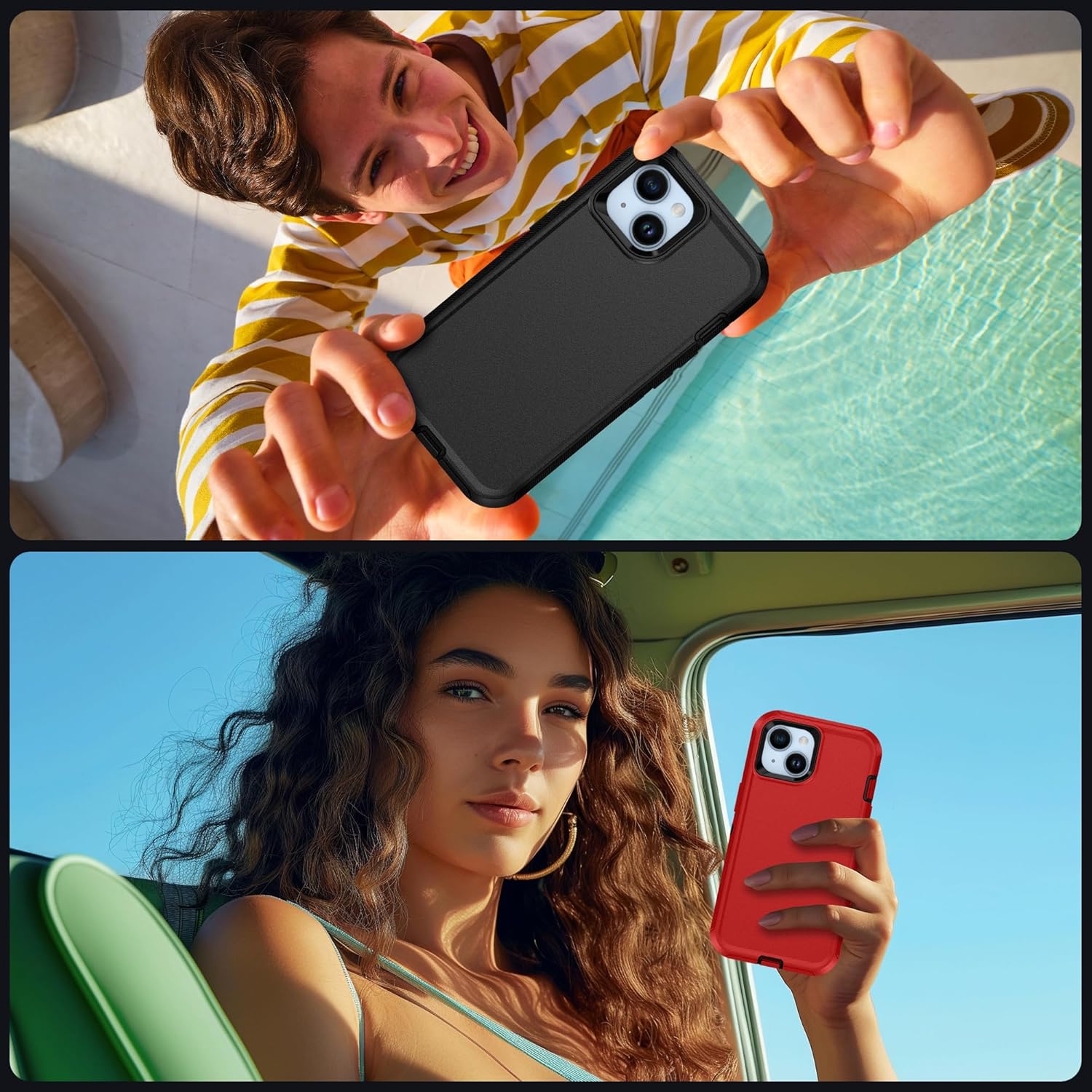 for iPhone 14 case & iPhone13 Case with 2Pcs HD Screen Protector,14 FT Military Grade 3 in 1 Shockproof/Dustproof/Drop Proof Military Grade Protective Cover for iPhone14/13 6.1-Black