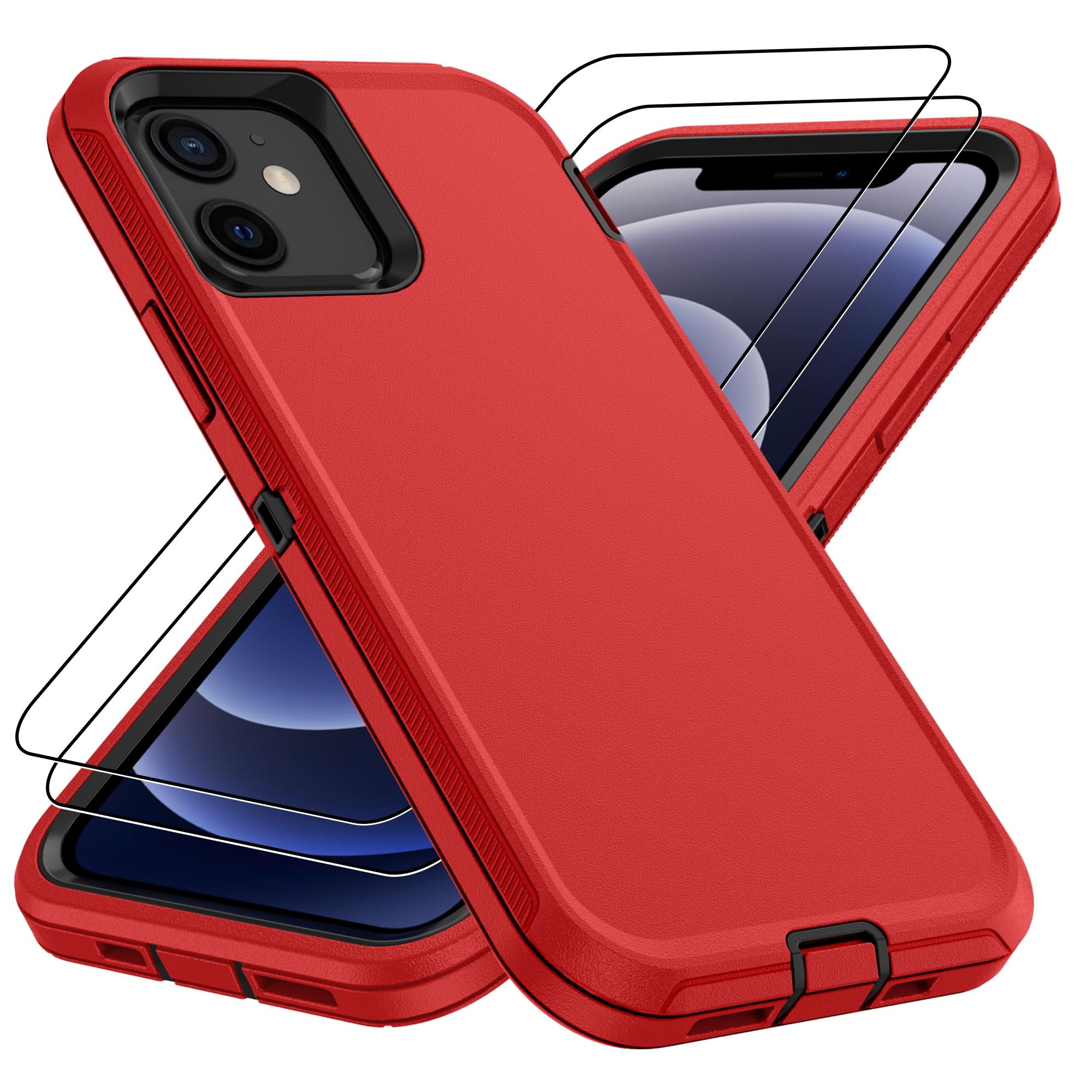 for iPhone 14 case & iPhone13 Case with 2Pcs HD Screen Protector,14 FT Military Grade 3 in 1 Shockproof/Dustproof/Drop Proof Military Grade Protective Cover for iPhone14/13 6.1-Black