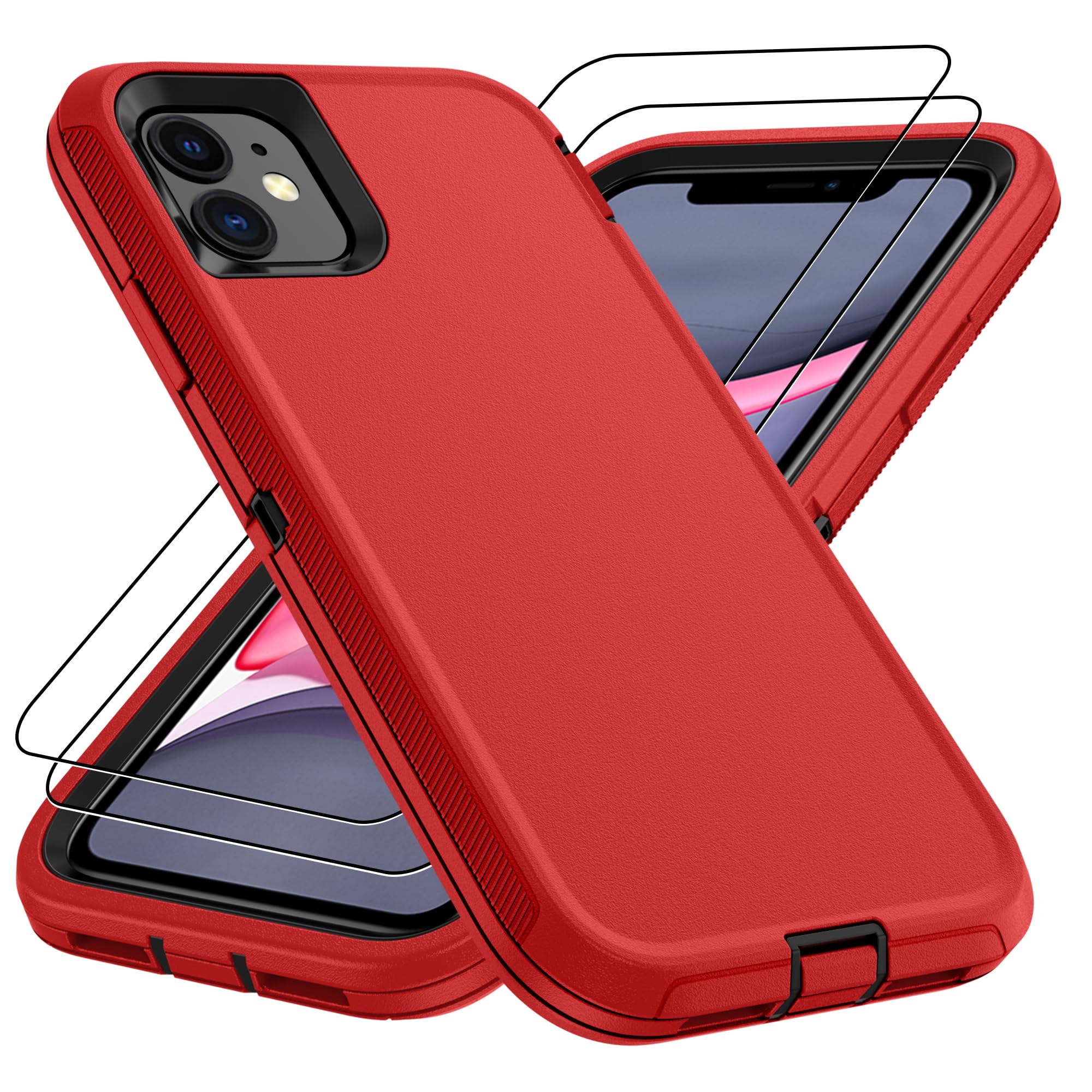 for iPhone 14 case & iPhone13 Case with 2Pcs HD Screen Protector,14 FT Military Grade 3 in 1 Shockproof/Dustproof/Drop Proof Military Grade Protective Cover for iPhone14/13 6.1-Black