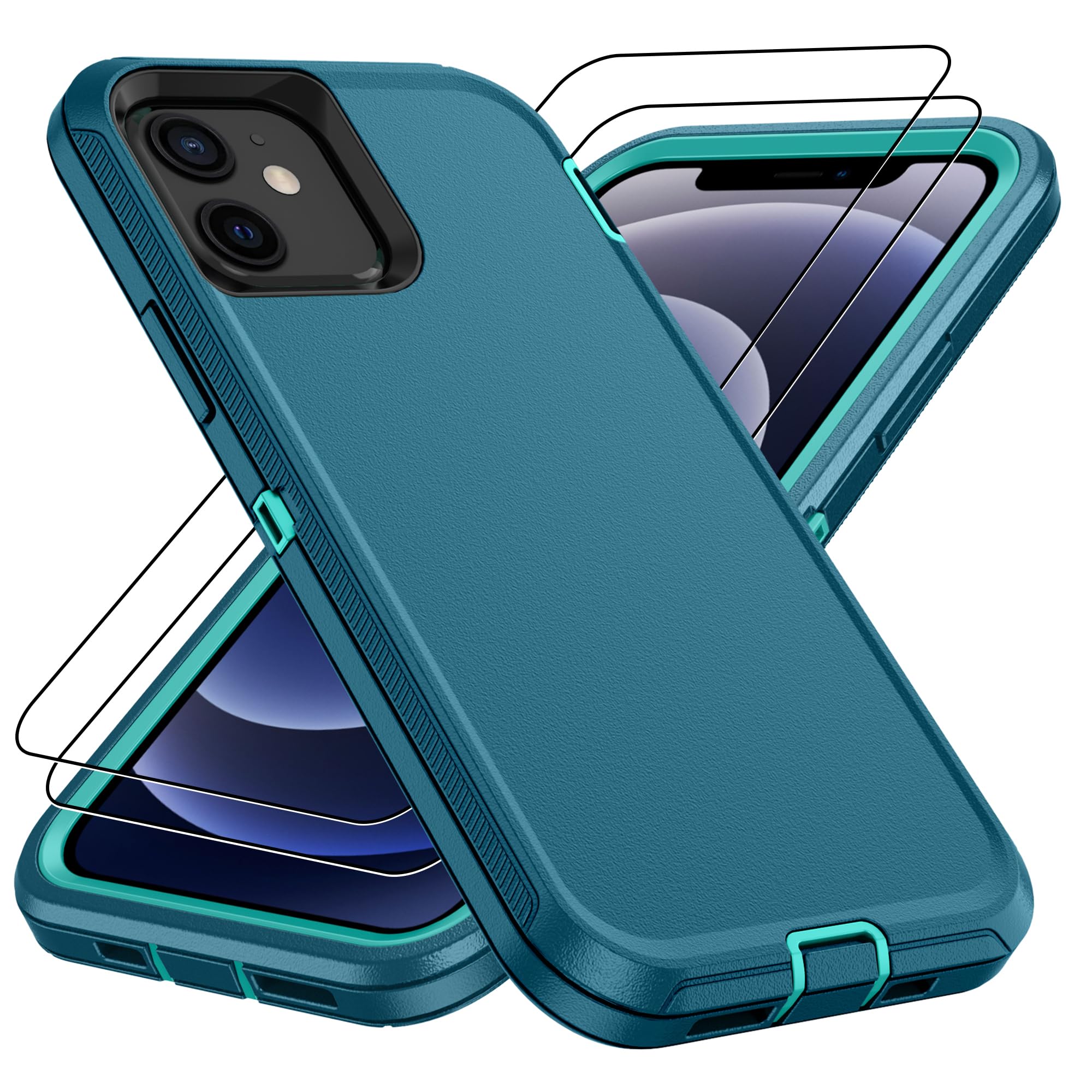 for iPhone 14 case & iPhone13 Case with 2Pcs HD Screen Protector,14 FT Military Grade 3 in 1 Shockproof/Dustproof/Drop Proof Military Grade Protective Cover for iPhone14/13 6.1-Black