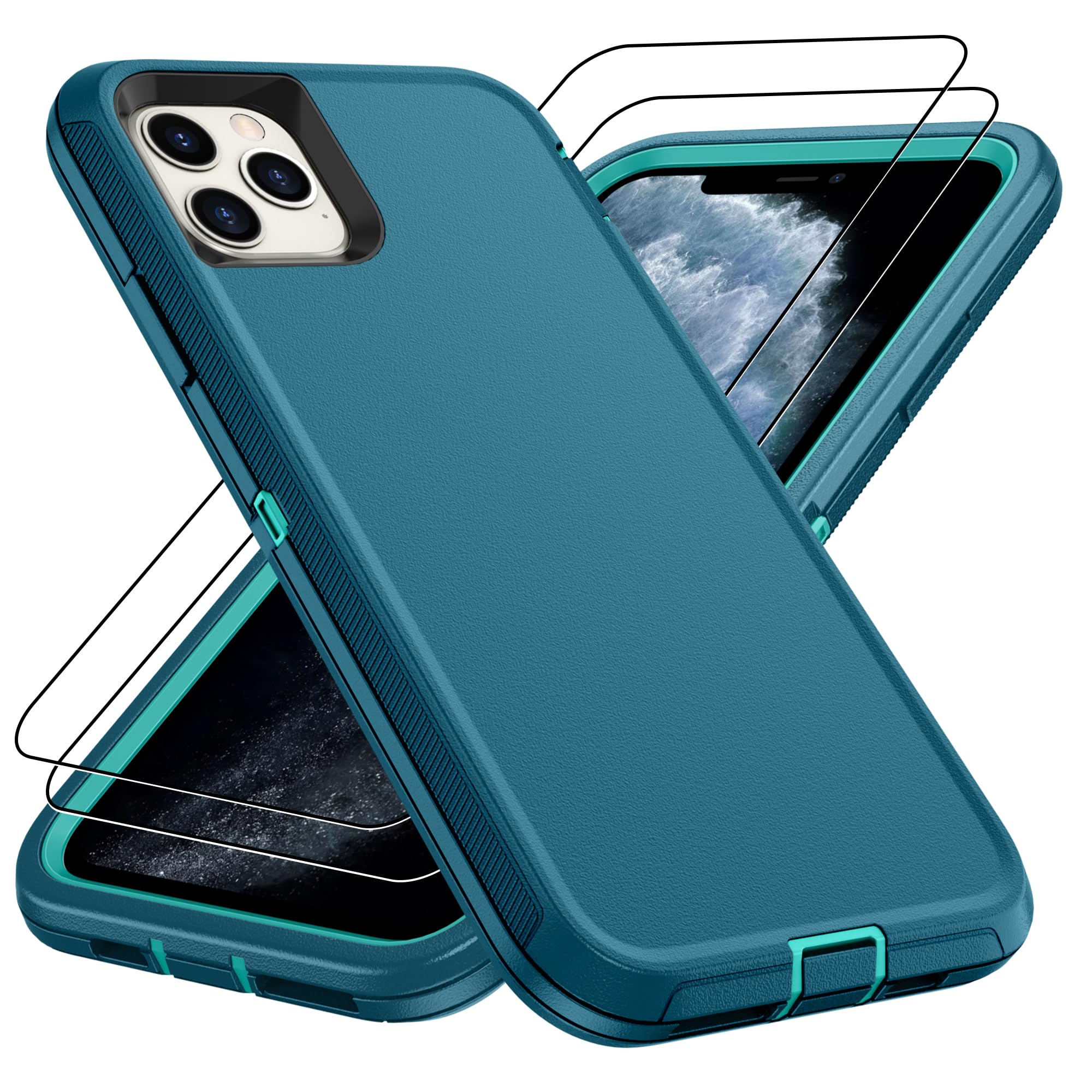 for iPhone 14 case & iPhone13 Case with 2Pcs HD Screen Protector,14 FT Military Grade 3 in 1 Shockproof/Dustproof/Drop Proof Military Grade Protective Cover for iPhone14/13 6.1-Black