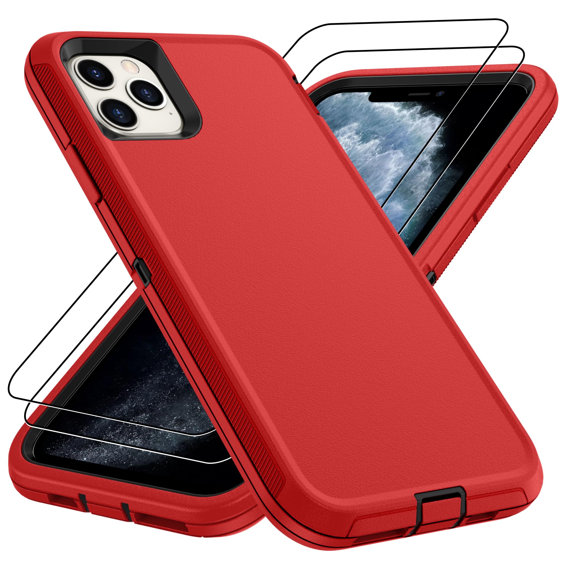 for iPhone 14 case & iPhone13 Case with 2Pcs HD Screen Protector,14 FT Military Grade 3 in 1 Shockproof/Dustproof/Drop Proof Military Grade Protective Cover for iPhone14/13 6.1-Black