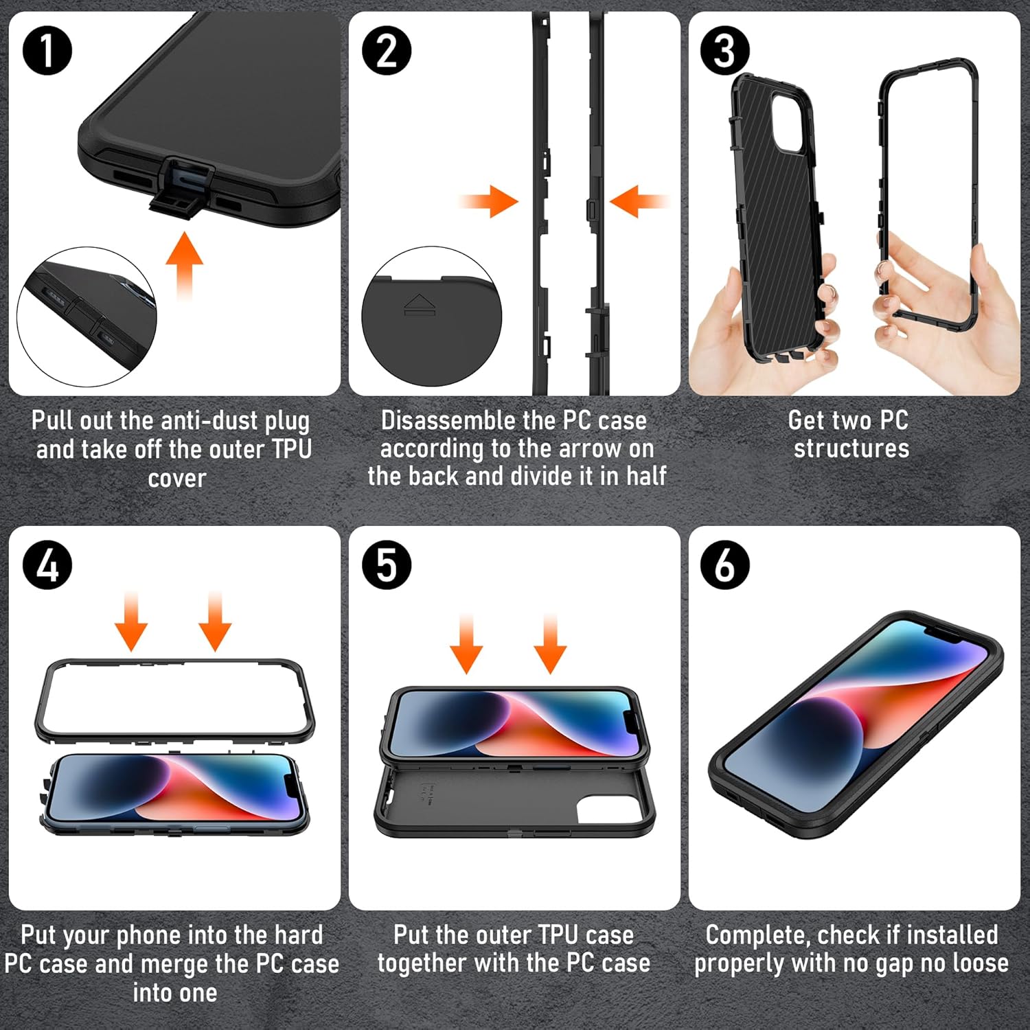 for iPhone 14 case & iPhone13 Case with 2Pcs HD Screen Protector,14 FT Military Grade 3 in 1 Shockproof/Dustproof/Drop Proof Military Grade Protective Cover for iPhone14/13 6.1-Black