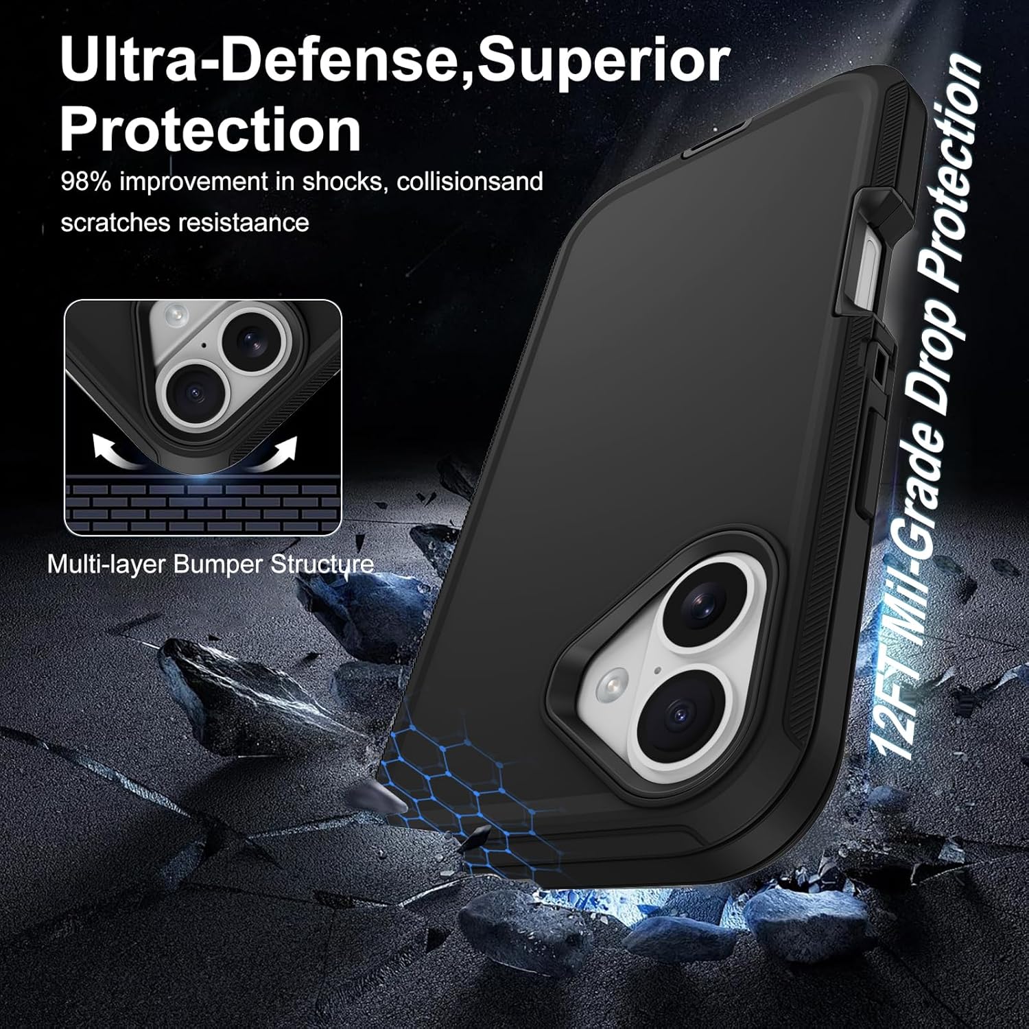 Annymall for iPhone 17 Case with Screen Protector, Heavy Duty 3-Layer Drop Protection DustProof, Military Grade Shock-Absorbing Rugged Bumper Phone Cases Cover for Apple iPhone 17 6.3" 2025 (Black)