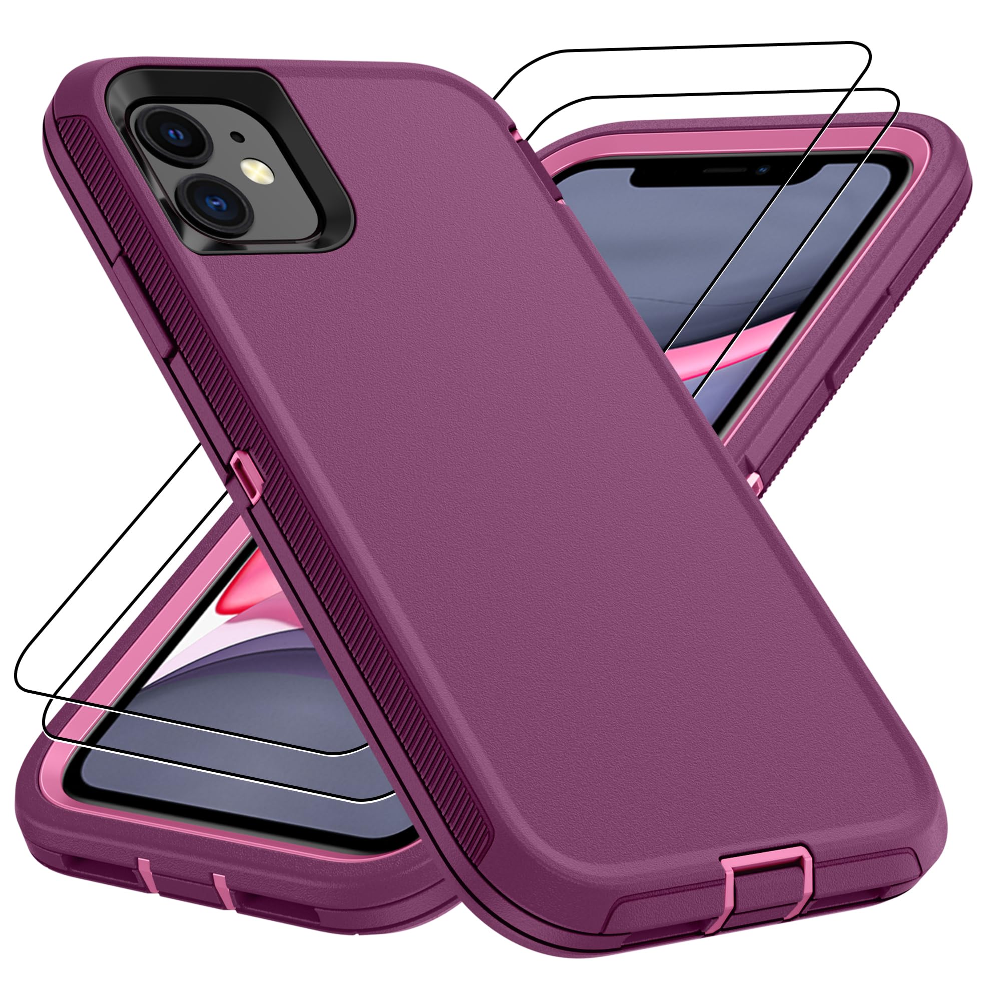 for iPhone 14 case & iPhone13 Case with 2Pcs HD Screen Protector,14 FT Military Grade 3 in 1 Shockproof/Dustproof/Drop Proof Military Grade Protective Cover for iPhone14/13 6.1-Black