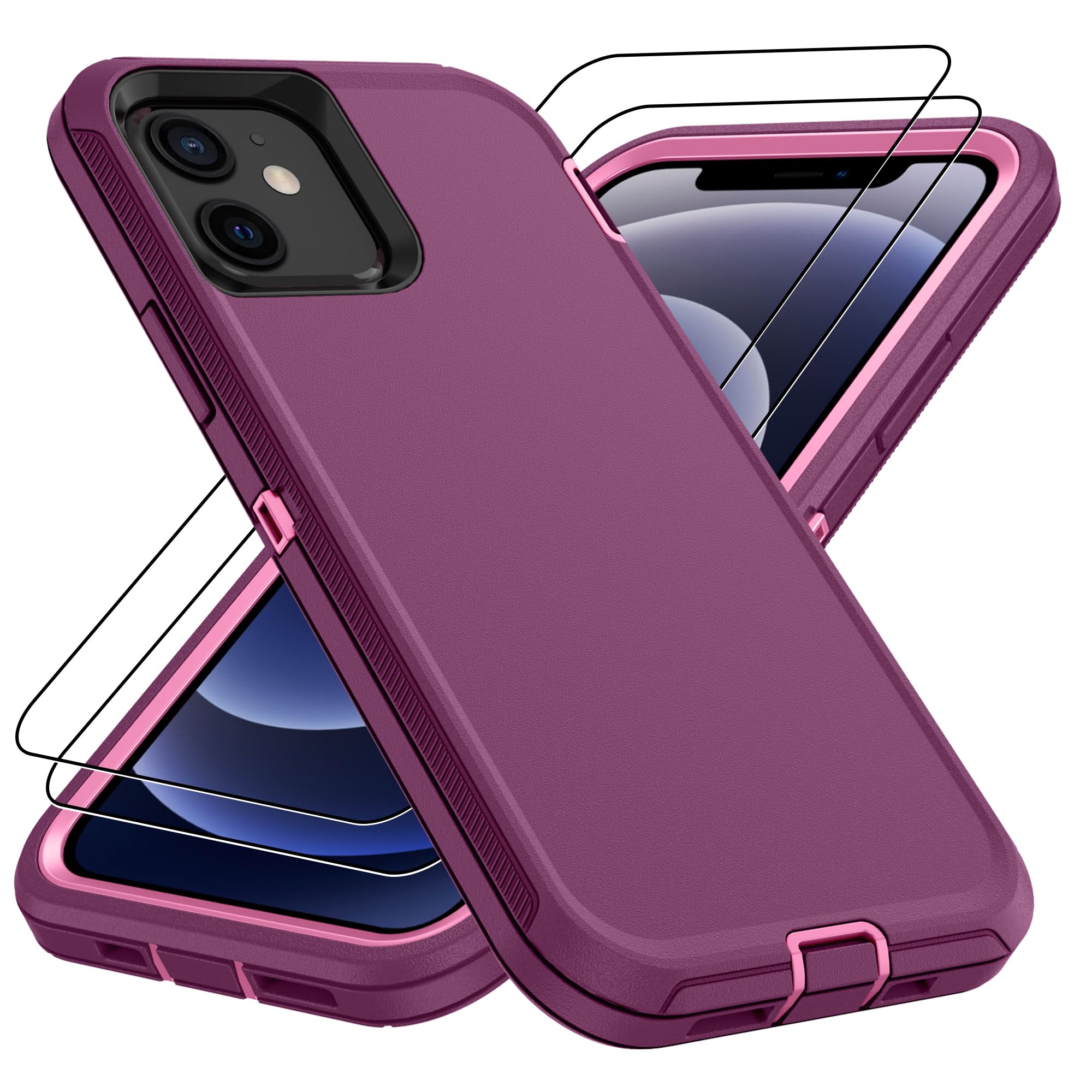 for iPhone 14 case & iPhone13 Case with 2Pcs HD Screen Protector,14 FT Military Grade 3 in 1 Shockproof/Dustproof/Drop Proof Military Grade Protective Cover for iPhone14/13 6.1-Black