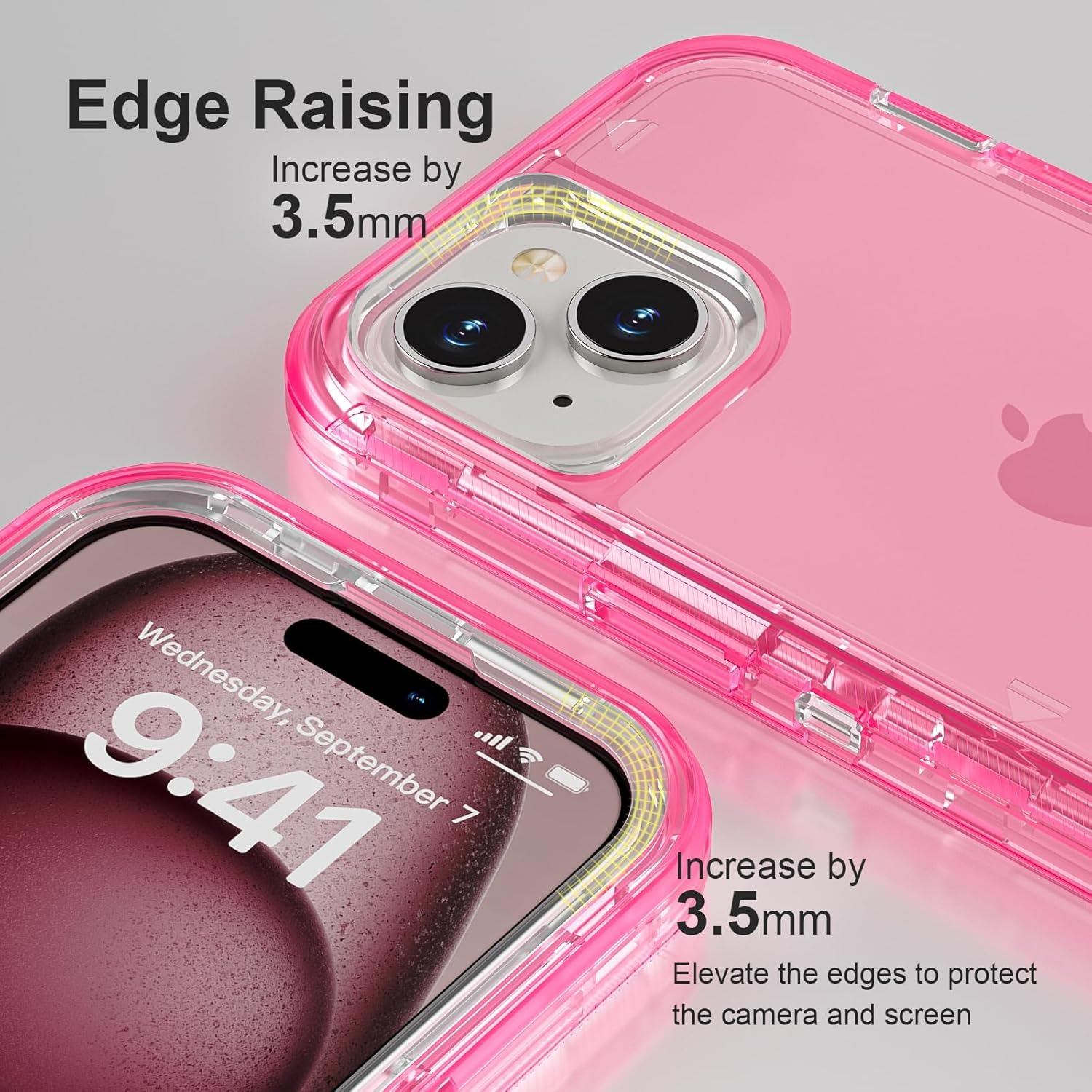 for iPhone 15 Case, Heavy Duty Shockproof Protection Phone Cases, Anti-Drop, Dual Layer Transparent Protective Cover Compatible with iPhone 15, 6.1 inch,Crystal Pink