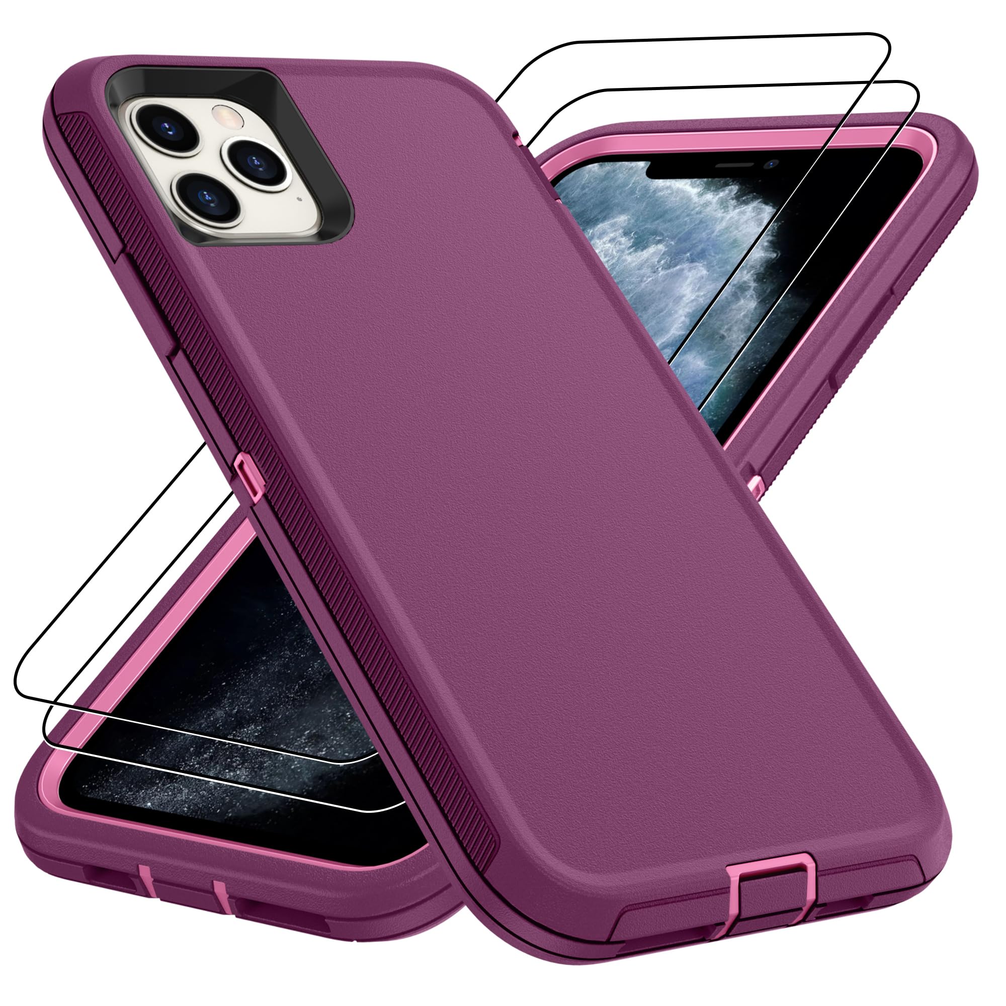 for iPhone 14 case & iPhone13 Case with 2Pcs HD Screen Protector,14 FT Military Grade 3 in 1 Shockproof/Dustproof/Drop Proof Military Grade Protective Cover for iPhone14/13 6.1-Black