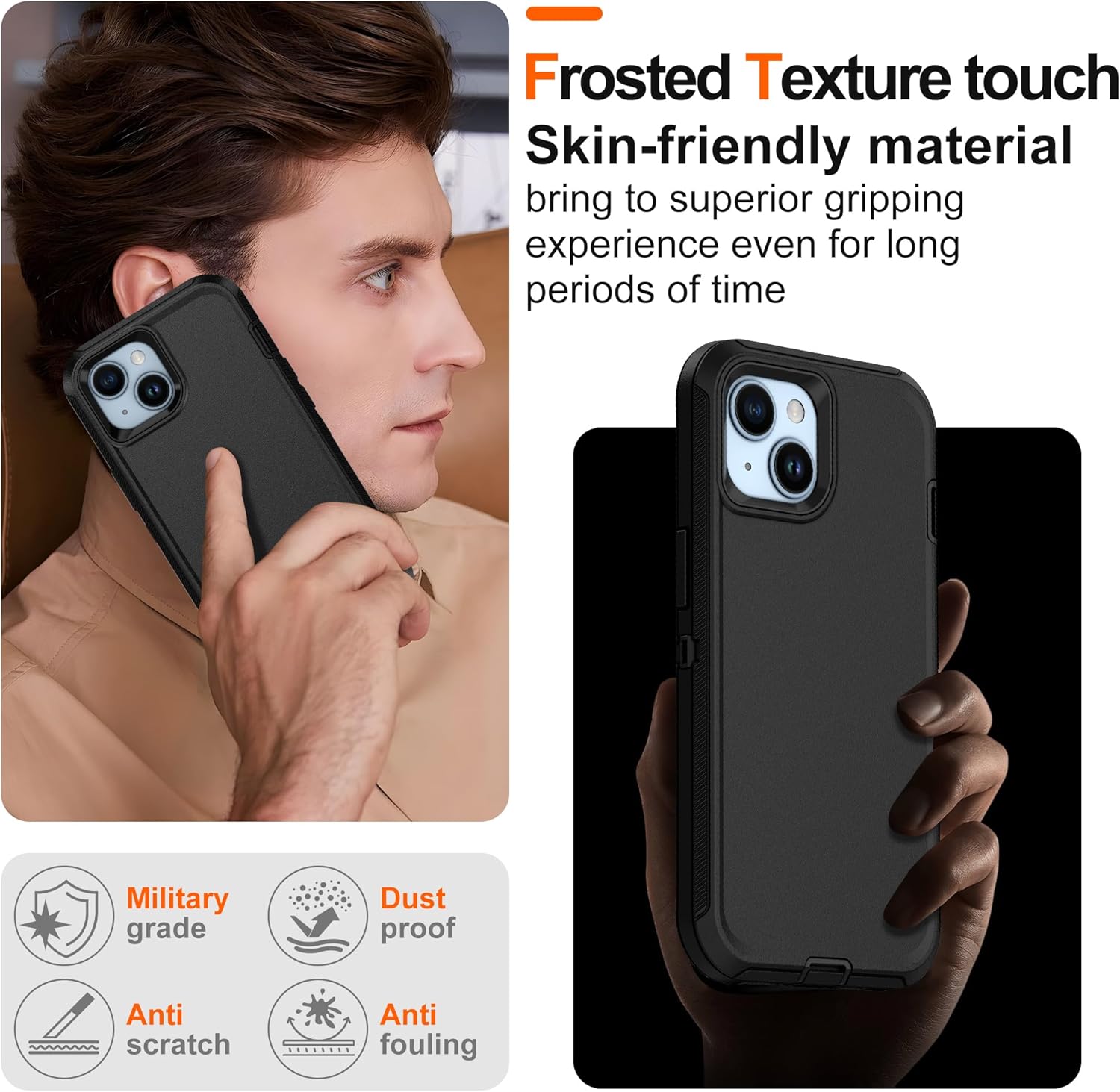 for iPhone 14 case & iPhone13 Case with 2Pcs HD Screen Protector,14 FT Military Grade 3 in 1 Shockproof/Dustproof/Drop Proof Military Grade Protective Cover for iPhone14/13 6.1-Black