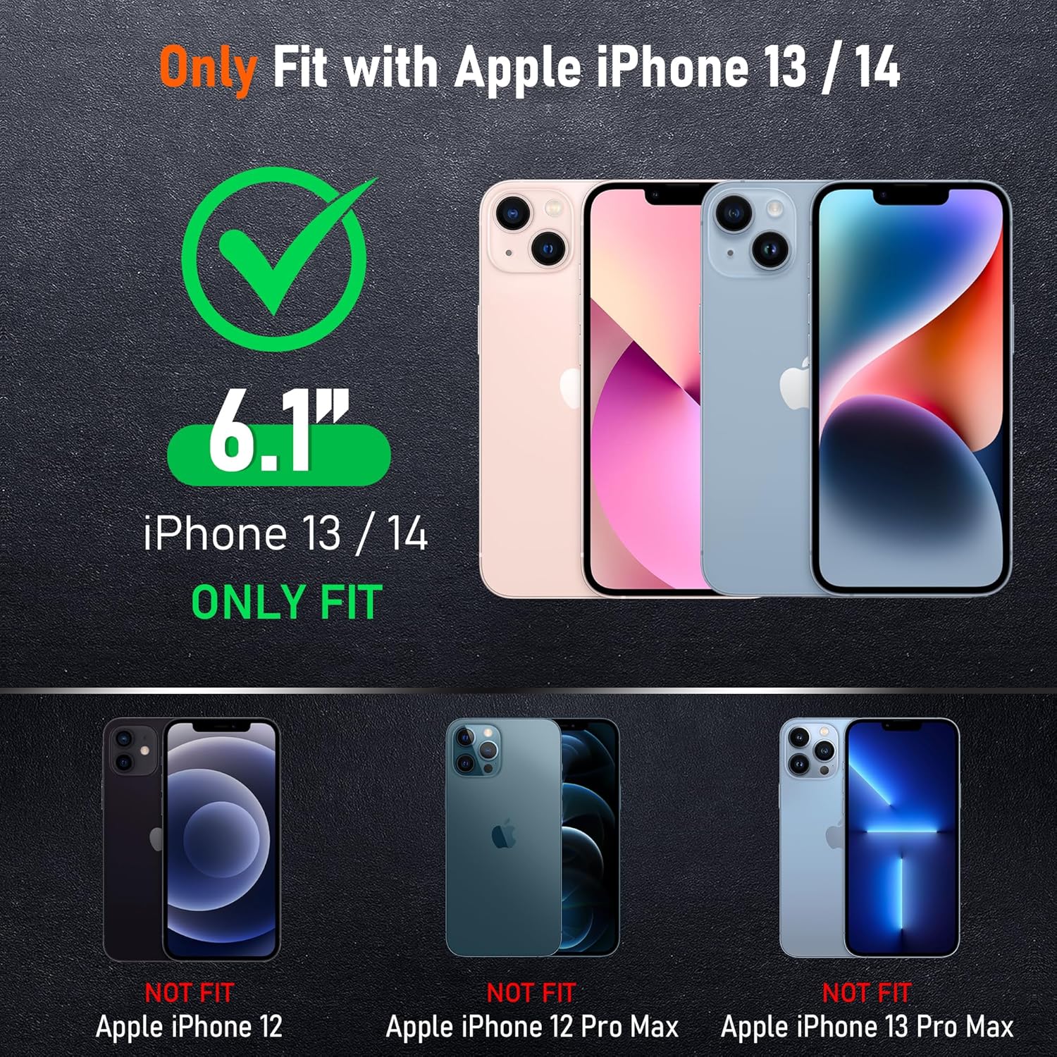 for iPhone 14 case & iPhone13 Case with 2Pcs HD Screen Protector,14 FT Military Grade 3 in 1 Shockproof/Dustproof/Drop Proof Military Grade Protective Cover for iPhone14/13 6.1-Black