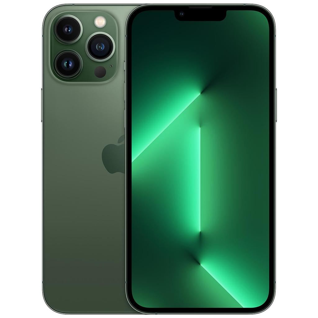 Apple iPhone 13 Pro Max 128GB in green showing front display and triple rear cameras, network unlocked, very good condition