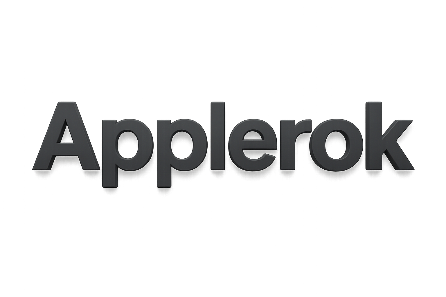 3D rendered black text "Applerok" on a transparent background with subtle shadow effects