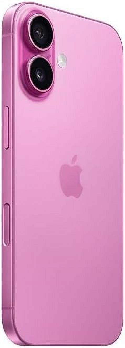Apple iPhone 16 in pink showing rear dual camera and side buttons, unlocked model with 6.1-inch screen in excellent condition