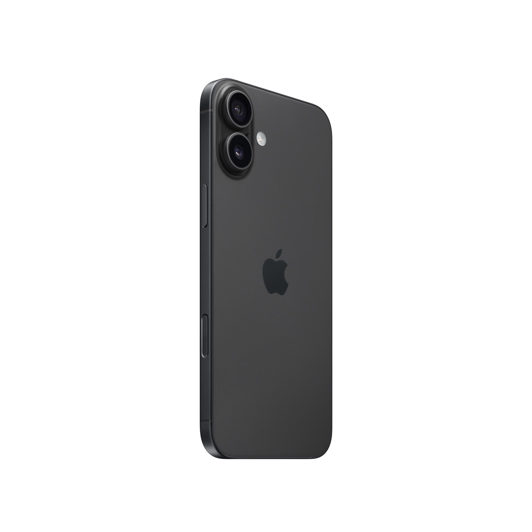 Matte black Apple iPhone 16 Plus showing rear dual camera setup and side buttons, unlocked with 128GB storage