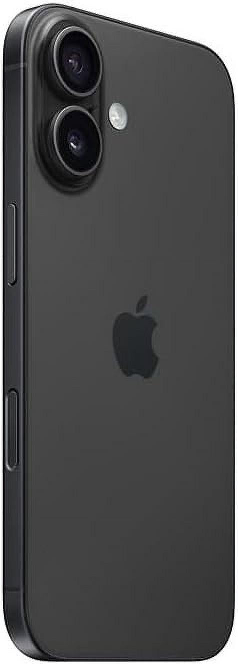Apple iPhone 16 in black showing rear dual camera lenses, side buttons, and Apple logo in excellent unlocked condition