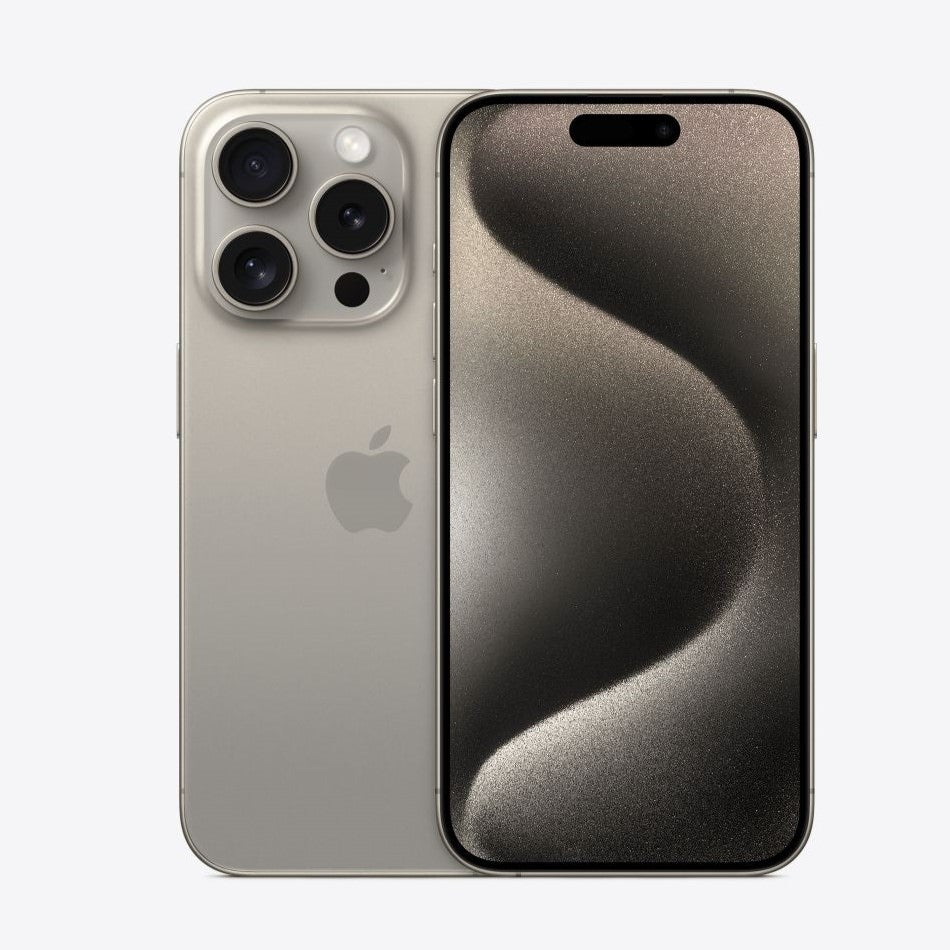 Apple iPhone 15 Pro 256GB unlocked in silver showing front display and triple rear cameras, good condition