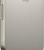 Close-up of Apple iPhone 16 Pro Max in silver showing side button and partial back with Apple logo, unlocked condition.