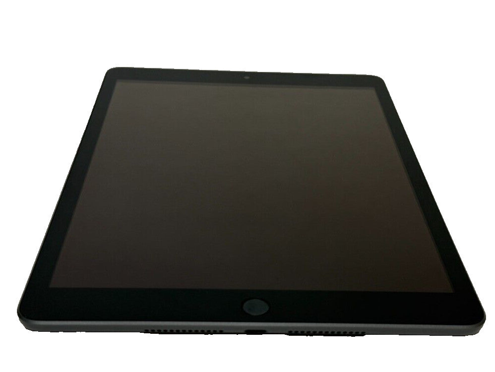 Apple iPad 9th Gen 10.2-inch Space Gray tablet front view with black screen and home button visible