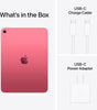 Pink Apple iPad 11-inch 11th Gen back view with USB-C charge cable and power adapter included in box