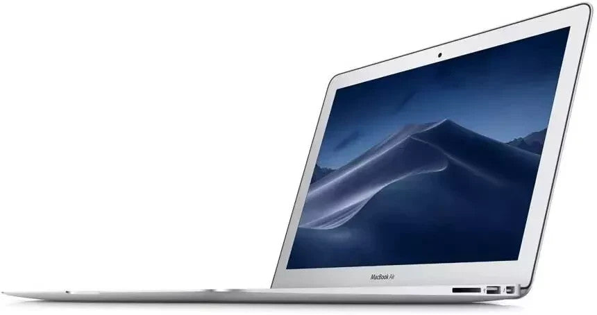 Silver Apple MacBook Air 13 inch with Intel Core processor, 8GB RAM, 256GB SSD, showing side and screen view