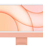 Apple iMac 2021 with 24-inch display and M1 chip in pink color showing abstract pastel wallpaper on screen