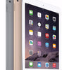 Apple iPad Air 2 9.7-inch tablets in silver, gold, and space gray showing front display and back camera options