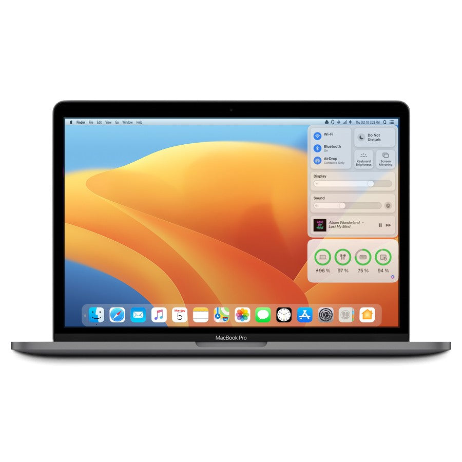 Space Gray 2017 Apple MacBook Pro 13-inch showing front screen with macOS, Intel i7 3.5GHz, 16GB RAM, 256GB SSD