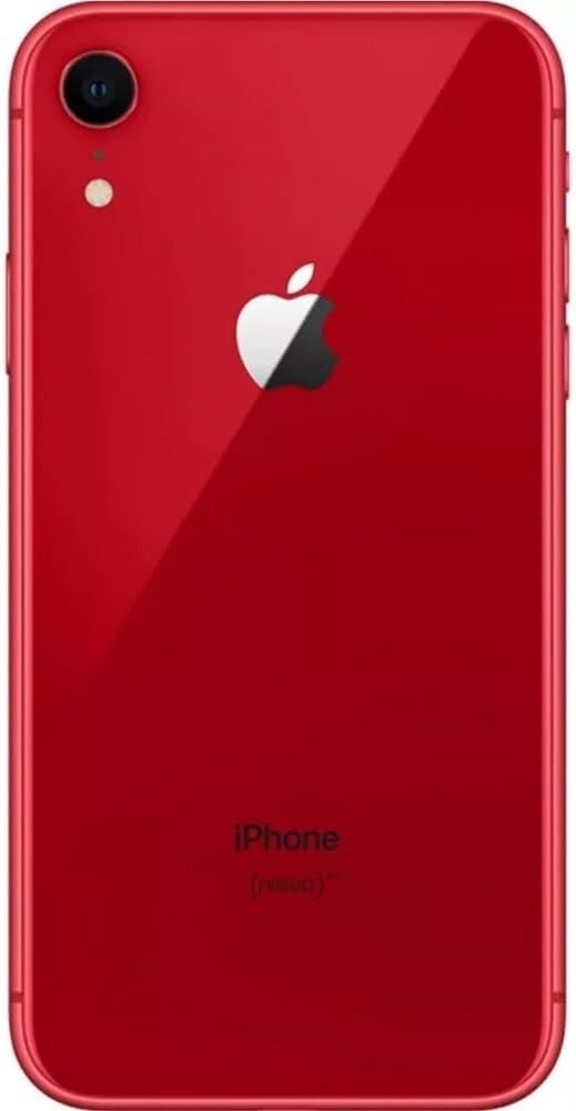 Red Apple iPhone XR with single rear camera and Apple logo in very good condition back view fully unlocked model
