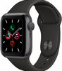 Apple Watch Series 5 Space Gray 44mm with black silicone band showing active display and side buttons