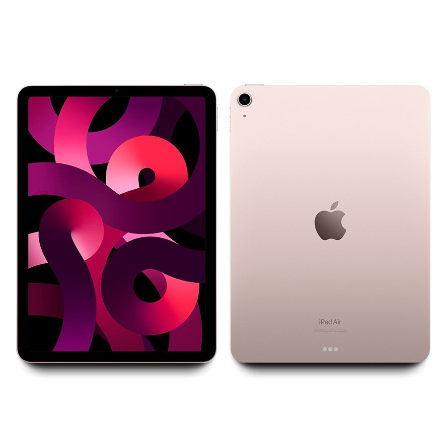 Pink Apple iPad Air 5th generation 10.9-inch WiFi tablet showing front display and rear with single camera