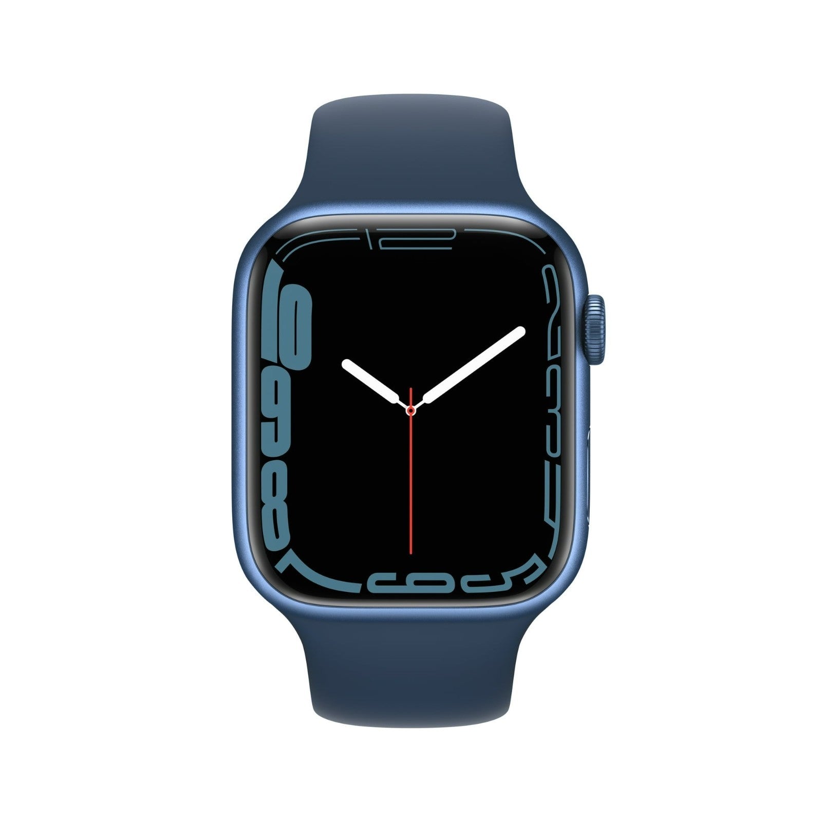 Apple Watch Series 7 in blue with 41mm case, silicone band, showing front screen and side button, very good condition